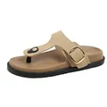 Women's khaki thong sandals with adjustable metal buckle and ergonomic footbed - EU 35 / Khaki Suede