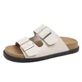 Sandales plateforme avec brides en cuir grainé blanc crème et doubles boucles argentées - EU 35 / Crème