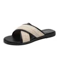 Sandales plates à brides croisées en cuir noir et lanières beiges tressées - EU 34 / Noir (Pantoufles)
