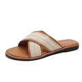 Sandales plates pour femmes avec lanières croisées en cuir marron et tissage naturel - EU 34 / Brun (Pantoufles)