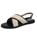 Sandales plates tressées pour femmes avec contraste élégant en noir et beige chic - EU 34 / Noir (Sandales)