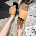 Women's camel suede flat sandals with wide fold design and comfortable cork sole - EU 35 / Khaki