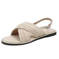 Women's chic beige woven cross-strap flat sandals with adjustable buckle backstrap - EU 34 / Sandals / Apricot