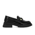 Mocasines de charol negro para mujer con suela de plataforma y detalle de moneda dorada - EU 39 / Negro Brillante