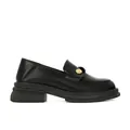 Mocasines negros con plataforma para mujer con botón dorado vintage y cuero brillante - EU 35 / Negro mate