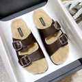 Retro dark brown wool buckled mules with plush faux fur lining and silver metal buckles - EU 35 / Vintage Brown