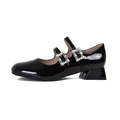 Classic black patent leather Mary Jane shoes with double crystal-encrusted straps and block heels - EU 35 / Black