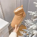 Mini stivali da neve con plateau in pelle scamosciata marrone e fodera in pile - 35 / Castano (Platform)
