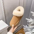 Women brown suede platform snow boots with white fur collar and thick warm soles - EU 35 / Chestnut (Platform)