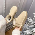 Stivali da neve da donna in vera pelle con fodera in lana beige e suola con zeppa alta - 35 / Sabbia (Platform)