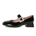 Black patent leather Mary Jane shoes with square rhinestone buckle and block heels - EU 35 / Black