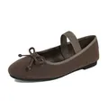 Brown corduroy flat ballet shoes with bow detail and elastic strap for women - EU 35 / Brown
