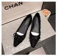 Detail of black sequined pointed toe flats with delicate bow and shimmering texture - EU 35 / Black