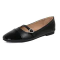 Elegant black Mary Jane flats with contrast glossy toe and rhinestone heart buckle - EU 35 / Black