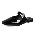 Elegant black patent leather mule shoes with square toe and sparkling crystal buckle - 35 / Patent Leather Black