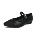 Elegant black square-toe Mary Jane flats with contrast fabric toe and buckled strap - EU 35 / Black
