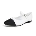 Elegant two-tone Mary Jane flat shoes in white and black with a classic square toe - EU 35 / Apricot