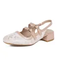 Beige lace block heel Mary Jane shoes with dual straps and slingback design - EU 35 / Pink