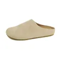 Beige cowhide leather mule clogs with cork midsole and non-slip sole in side view - EU 35 / Apricot