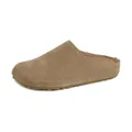 Khaki suede leather clogs with round toe design and slip-on platform rubber sole - EU 35 / Khaki