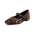 Leopard print Mary Jane flats with pointed toe and crystal heart buckle on black strap - EU 35 / Leopard Print
