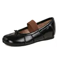 Glossy black sheepskin Mary Jane flats with brown elastic strap and bow detail - EU 35 / Black
