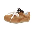 Brown suede sport sneakers with double laces and durable rubber soles for women - 35 / Khaki