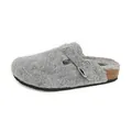 Gray felt slip-on mule with warm plush lining and cork sole, adjustable buckle strap - EU 35 / Light Gray