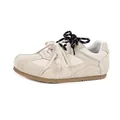 Beige and khaki suede sneakers with double laces and gum rubber sole for casual wear - 35 / Apricot