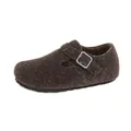 Dark brown wool-like felt clogs with cozy fleece lining and adjustable metal buckle strap - EU 35 / Dark Brown