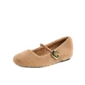 Chic light brown ballet furry Mary Jane flats with slim strap and gold buckle detail - EU 35 / Milk Tea