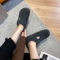 Dark grey felt platform mule with adjustable silver buckle for cozy winter wear - EU 35 / Dark Gray