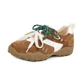 Brown suede platform sneakers with double laces and white leather stripe detail - EU 35 / Khaki