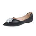 Elegant pointed-toe flat shoes for women with sparkling crystal flower decoration - EU 35 / Black
