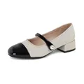 Sparkly silver sequin Mary Jane shoes with black patent leather toe and chunky heels - EU 35 / Apricot