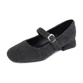 Classic dark grey wool Mary Jane flats with round toe and adjustable silver buckle - EU 35 / Gray