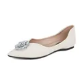 Elegant off-white pointed-toe flat shoes with rhinestone flower buckle detail - EU 35 / Apricot