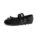Black velvet Mary Jane flats with ballet-style double buckles and bow details - EU 35 / Black