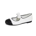 Bow-knot sheepskin Mary Jane flats with contrasting black round toe and white body - EU 35 / Cream