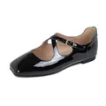 Chic black patent leather Mary Jane flats with square toe and cross strap buckle - EU 35 / Black