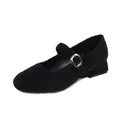 Classic black suede Mary Jane shoes for women with block heels and square metal buckle - EU 35 / Black