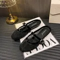 Breathable black mesh Mary Jane flat mule featuring glossy patent leather accents - EU 35 / Black