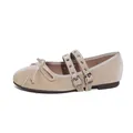 Beige velvet ballet Mary Jane flat shoes with double straps and soft bow detail - EU 35 / Apricot