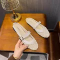 Elegant beige mesh Mary Jane flats with breathable cutout pattern and heart buckle - EU 35 / White