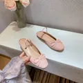 Pink square-toe ballerina flats with bow detail and slingback strap for women - EU 35 / Pink