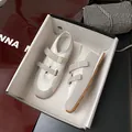 Beige and light grey Mary Jane ballet sneakers with dual hook-and-loop straps - EU 35 / Beige