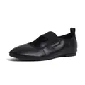 Classic black leather Mary Jane flats with elastic strap and matte texture for women - EU 35 / Black