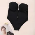 Body negro con escote en V profundo, tirantes transparentes y corte de pierna muy alto - 3XL / Negro