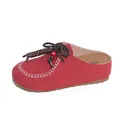 Red matte leather mule with white contrast stitching and decorative beads on top - EU 35 / Red
