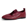 Dark red leather ballet flat Mary Jane shoes with elastic strap and round toe design - EU 35 / Red
